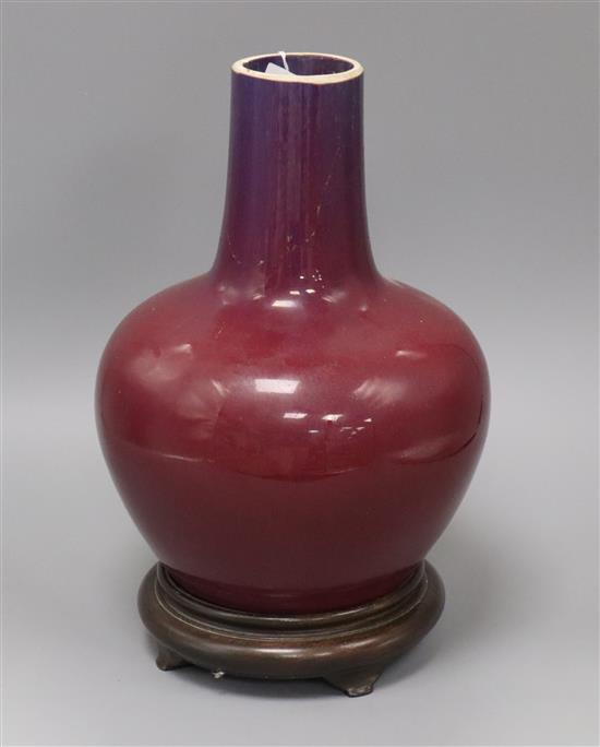 A Chinese sang-de-boeuf vase, now cut-down and mounted as a table lamp overall height 34cm